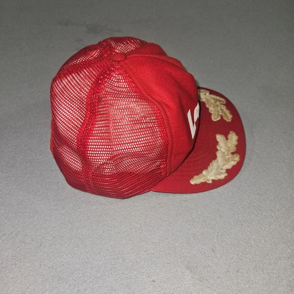 VTG LeeBoy Pavers Maintainers Trucker Hat Red Scrambled Eggs Made in USA Sz OSFA